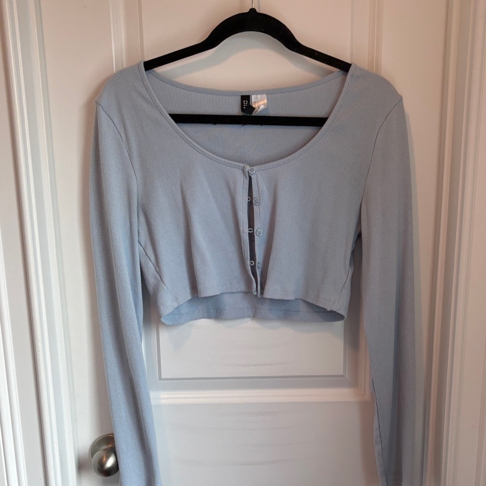 Divided Light Blue Long Sleeve Crop Top